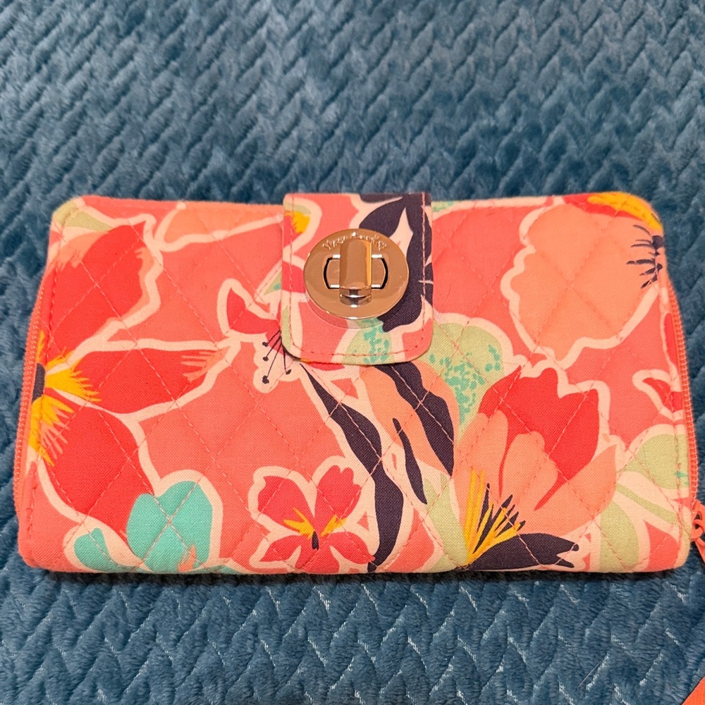Vera Bradley Coral Floral Quilted Wallet with Turn-Lock